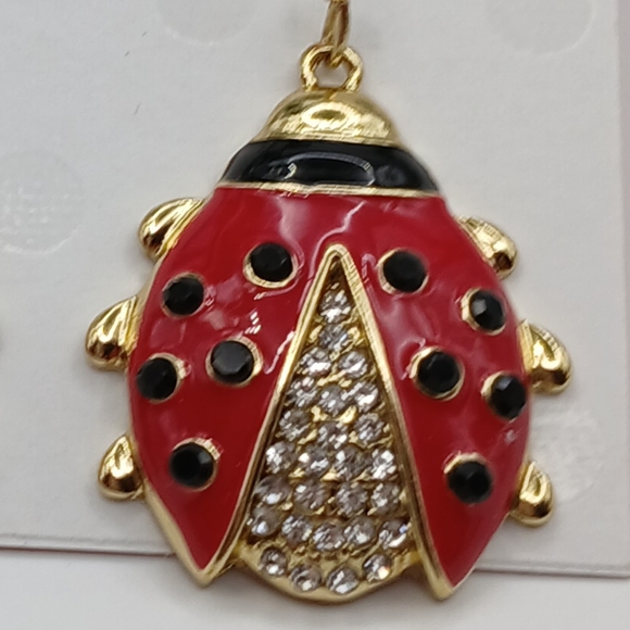Ladybug Earrings Crystals, Red And Black Isaac Mizrahi NWT - Picture 6 of 8
